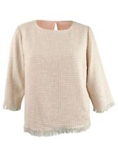 Anne Klein Womens Pink Frayed Patterned Long Sleeve JEWEL Neck Top Size XL