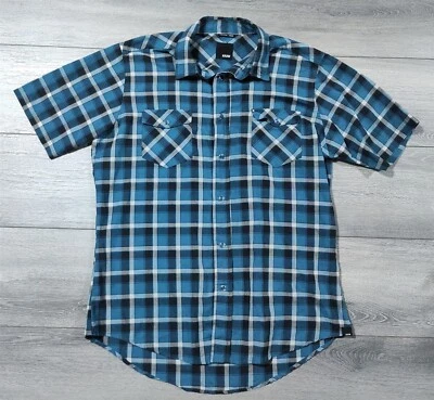 Camisa KR3W Adulto Mediana Azul A Cuadros Manga Corta Perla A Presión Informal Abotonada Para Hombres Foto 1 de 4