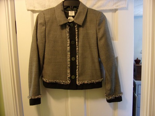 OFF WHITE Giacca corta lana Harve Benard taglia 2P fantasia a quadri carriera bianco e nero sporco