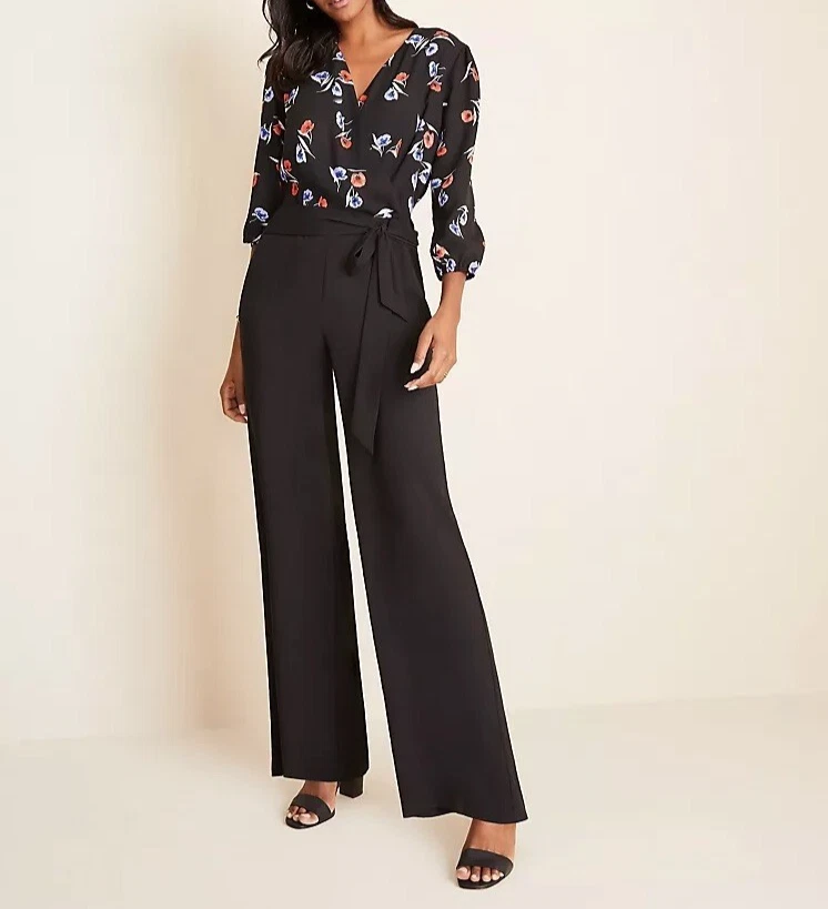 NUEVO $179 Mono Ann Taylor Mujer Plus 16 Floral Amapola Manga 3/4 Cuello en V Foto 1 de 4