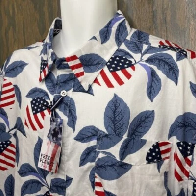 New Men's 3XL Big & Tall Free Planet Stars & Stripes Button Down Pocket Shirt - Image 1 of 4
