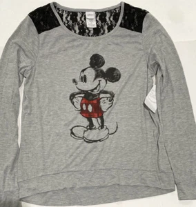 New Disney Mickey Mouse T-Shirt Long Sleeve Juniors 15/17 Women’s Small Med NWT - Picture 1 of 7