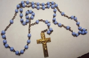 CZECHOSLOVAKIA c1930s VINTAGE blue opaque ART GLASS 13 1/2" ROSARY-TOP CONDITION - Picture 1 of 6