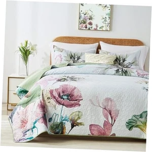 Full Queen Size Quilt Set, Elegant Floral Full/Queen(90"x96") Green Floral - Picture 1 of 7