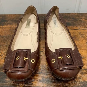 Prada Womens Leather Ballet Flats Shoes 38 Leather Buckle Vitello Italy Brown - Picture 1 of 14