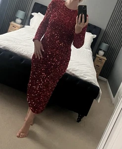 Next Ruby Red MIDI Sequin backless Dress Size 10 - Picture 1 of 4