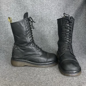 VTG Dr. Martens Miranda 14 Eye Boots Womens 11 Leather Side Zip Combat 11” Lace - Picture 1 of 22