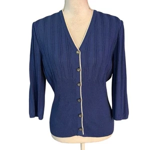 St John Collection Size 6 Cardigan Sweater Santana Knit Unique Buttons Blue - Picture 1 of 5