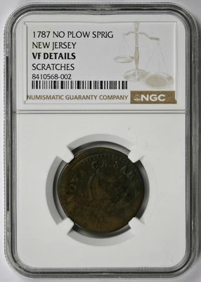1787 New Jersey No Plow Sprig Colonial VF Details Scratches NGC - Image 1 of 4