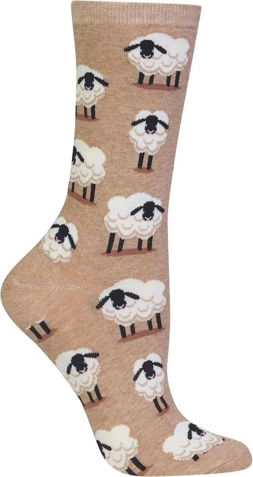 New Hot Sox Womens Sheep Novelty Crew Socks Shoe Size 4-10 Hemp Heather Tan Lamb - Image 1 of 1