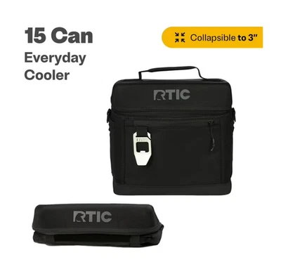 RTIC 15 Can Everyday Soft Cooler, 16 qt Collapsible with Bottle Opener, Black