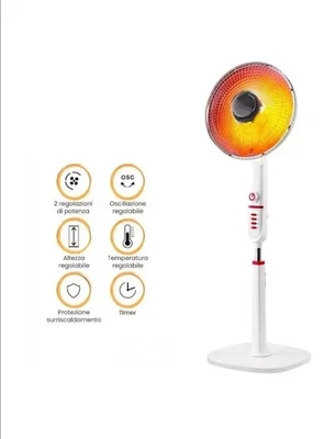 Stufa Piantana a Carbonio 900W Bianco o Nero Oscillante 2 Livelli pavimento gira - Immagine 1 di 4