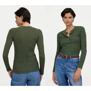 Madewell | NWT | Alpaca-Blend Henley Sweater in Hthr Basil Green | Sz XXS - Picture 1 of 9