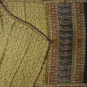 Vintage beige Sari 100 % reine Krepp Seide bedruckt gewebt Sari 5 Jahre Handarbeit Stoff - Bild 1 von 6