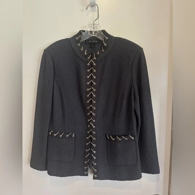 St John Charcoal Gray Blazer with Gold Chain Accents - Size 6 - Image 1 of 4