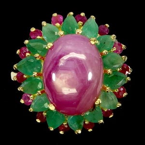 925 Sterling Silver Ring Oval Ruby 14x10mm Emerald Natural Gemstone Jewelry 8.5 - Picture 1 of 13