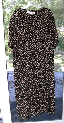 #D  Elisabeth Liz Claiborne Dress Button Front Rayon~ Black w/tiny flowers sz 20 - Image 1 of 4