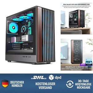 PC-Gehäuse Mid-Tower Gaming Holz-Design ARGB-Lüfter ATX Type-C schwarz - Bild 1 von 12