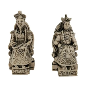 Chinese Emperor & Empress Resin Seated Figurines Detailed White Black Accent VTG - Picture 1 of 7