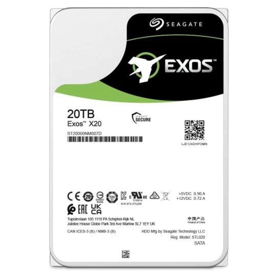 Seagate Exos X20 (7200RPM, 3.5", SATA III) 20TB Internal Hard Drive - ST20000NM007D
