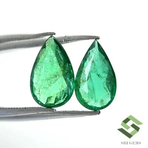 9x5.5 mm Natural Zambian Emerald Pear Faceted Pair 1.58 Cts Loose Gemstones - Picture 1 of 8