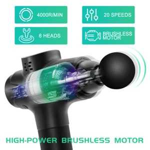 Handheld Percussion Body Massage Gun 20 Speeds Deep Tissue Massager with 6 Heads - Picture 1 of 12