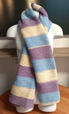Knitted Lavendar Blue Scarf Mens Womens Long Neckwarmer 59x21 in Winter Striped - Image 1 of 4