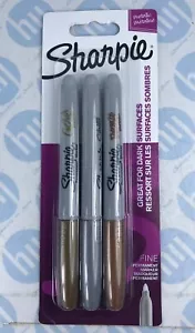 Sharpie Metallic Permanent Marker Pens 3 Pack Gold Silver Bronze New - Picture 1 of 3