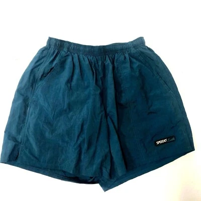 Vtg 90's Speedo Green NYLON Swim Trunks LOGO Athletic SURFER Board Shorts M - Image 1 of 4