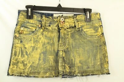 Claudio Milano Women's Denim Gold Painted Mini Skirt Size M - Image 1 of 4