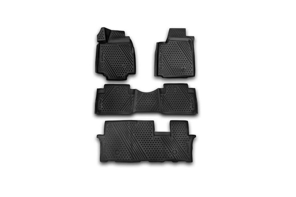 Custom Fit 3-D Floor Mats Liners fits 2009-2015 Honda Pilot, Fits 3 rows, Black - Image 1 of 1