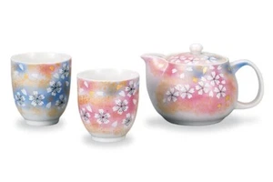 Yunomi Kyusu set Kutani yaki ware Japanese green tea cup pot set Hana no Mai - Picture 1 of 4