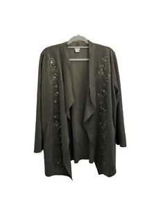 Chicos drapierte Jacke Wildlederimitat bestickt salbeigrün Damen 12/14 - Bild 1 von 13