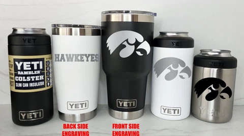 IOWA HAWKEYES YETI Laser Engraved 20 or 30 oz. Tumblers and Colsters Cover