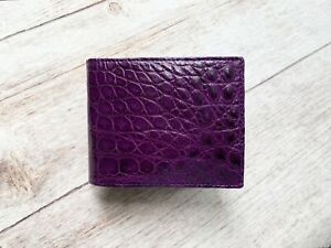 Crocodile Leather Skin Men's bifold wallet, Genuine Alligator, Handmade-Purple
