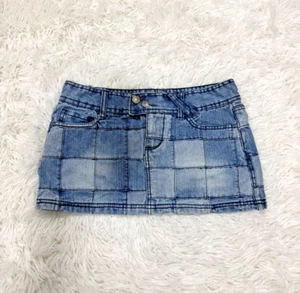 Y2K Low rise denim patchwork mini skirt micro SZ 7/8 30" fairy boho rockstar - Picture 1 of 6