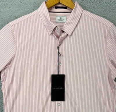 7 Diamonds 7D Shirt Mens Small Camden Pink Stripes 4-Way Stretch Button Up NEW - Image 1 of 4