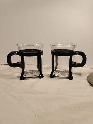 Vtg BODUM Glass Coffee Cups x 2 Black Handle SWITZERLAND Tea Espresso Bistro - Image 1 of 4