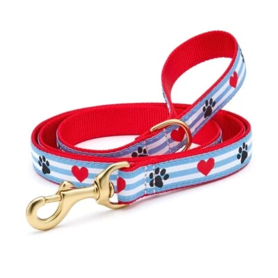 Up Country Dog Leash with D-ring, Pawprint Stripe, Made In USA 4, 5, 6 Foot Lead - Image 1 of 2