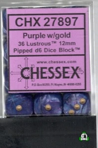Chessex 12mm 36Xd6 "Lustrous" Purple/gold - Picture 1 of 2