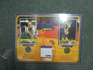 JOHN WOODEN & BILL WALTON DUAL SIGNED UCLA 16"X 12" DISPLAY WITH COINS PSA - Picture 1 of 1