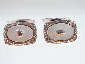 Schöne Art Deco Perlmutt Manschettenknöpfe 835 Silber floral verziert um 1930 - Bild 1 von 7