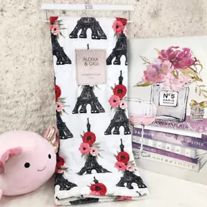 White {Eiffel Tower} Plush Throw Blanket - Picture 1 of 5