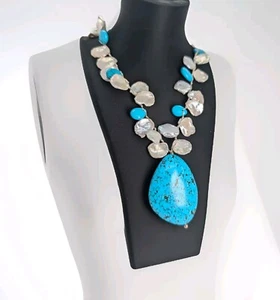 Coldwater Creek Jewelry Faux Turquoise & Petal Pearl Necklace Sterling Silver  - Picture 1 of 7