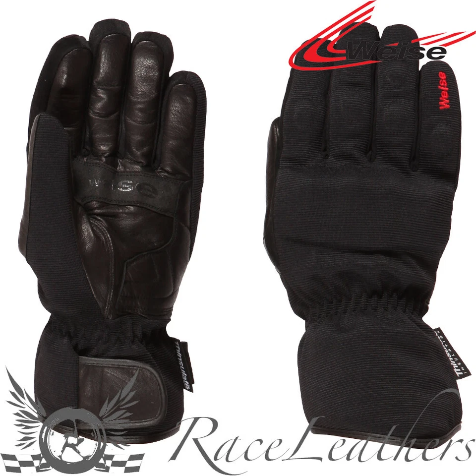 WEISE BERGEN LEATHER TEXTILE WATERPROOF THERMAL MOTORCYCLE MOTORBIKE GLOVES - Image 1 of 1