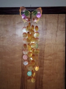 Butterfly Capiz Shell Hanging Wind Chime Outdoor Decor Garden Patio 36" citrus - Picture 1 of 8