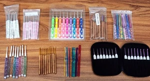 HUGE LOT 90+ NEW CROCHET HOOKS 9 COMPLETE SETS Bamboo Ergonomic Lucite Wood Case - Picture 1 of 11
