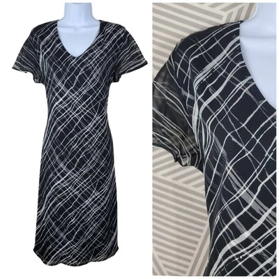 Vintage 90s Layered Slip Dress Size 14 Black White Stripe Midi Party Geometric  - Image 1 of 4