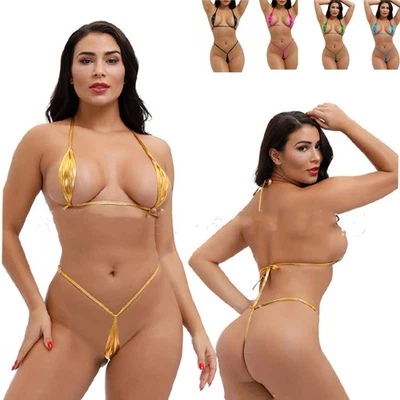 Women's Mini Bikini Bra Micro G-string Set Thong Lingerie Swimwear Underwear US - Immagine 1 di 4