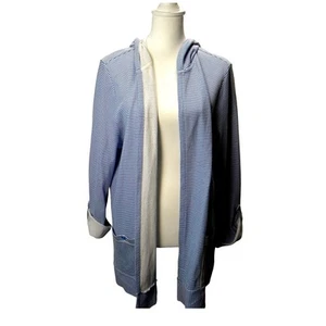 Talbots Women's Blue White Strip Hooded Long Sleeve Open Jacket 2X Performance - Picture 1 of 10